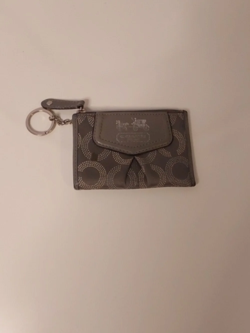 Coach Gray Signature Card Case with Keyring